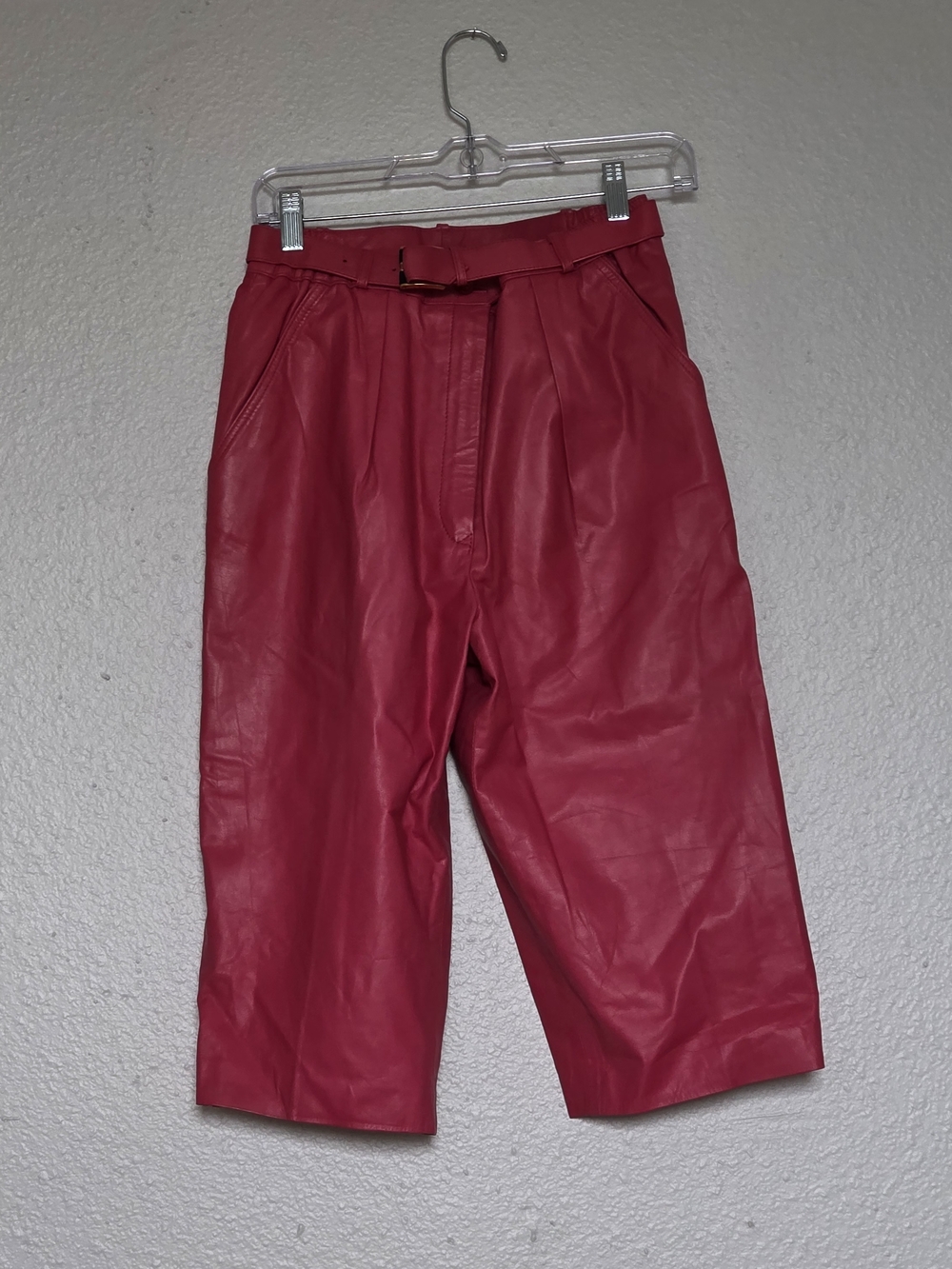 Vintage Rare High-Waist Cropped Leather Pants - Red